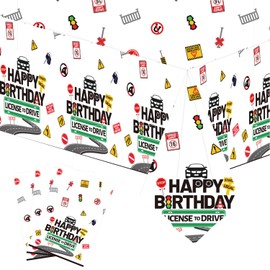 Deorfuy Drivers License 16th Birthday Party Tablecloth Decorations for Boys, 3PCS New Driver Car Road 16th Birthday Table Cover Decor, Rectangular Party Tablecloth 54" X 108"
