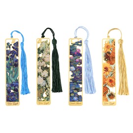4pcs Metal Bookmarks with Tassel, Metal Bookmark Oil Painting Theme Book Mark Aesthetic Bookmarks for Book Lovers Writers Readers Children Adults Men Women