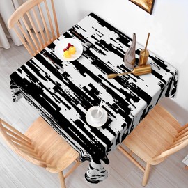 Baocicco Black and White Striped Fabric Waterproof Square Tablecloth Vintage Texture Grain Square Table Cloth Dust-Proof Square Table Cover Protector for Restaurant Picnic Camping BBQ 60x60 Inch