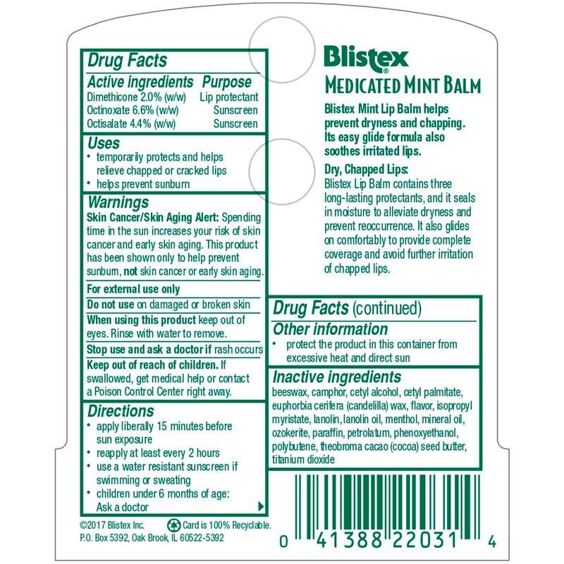 PACK OF 3 EACH BLISTEX MINT BALM .15OZ PT#4138822031