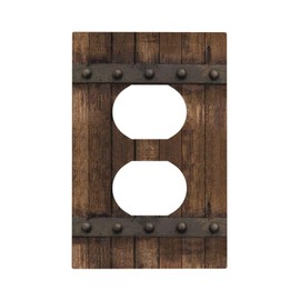Rustic Farmhouse Brown Wood Barn Door Duplex Outlet Cover Country Single Wall Plate Decorative Electrical Receptacle Covers Faceplate for Kitchen Bedroom Bathroom Accessories 5" x 3"