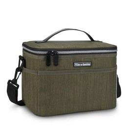 Tirrinia Insulated Lunch Bag w/Leather Handle for Women/Men, Leakproof Thermal Reusable Lunch Box Tote w/multifunctional Strap for Adult & Kids, Lunch Cooler for Work w/Durable Side Pocket, Olive