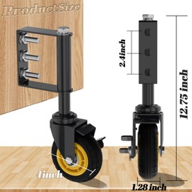 Lygoeege Gate Wheel with Brake 4inch Gate Caster for Wooden Gate, 260lbs Capacity, Spring-Loaded Absorbing Solid Rubber Tire Gate Wheels, with Screws & Screwdriver