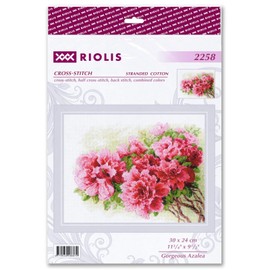 RIOLIS - Gorgeous Azalea 2258 Flower Cross Stitch Kits Cross Stitch Kit for Beginners and Intermediates, Counted Cross Stitch Kits for Adults, Counted Embroidery Kits, Flower Embroidery Kit