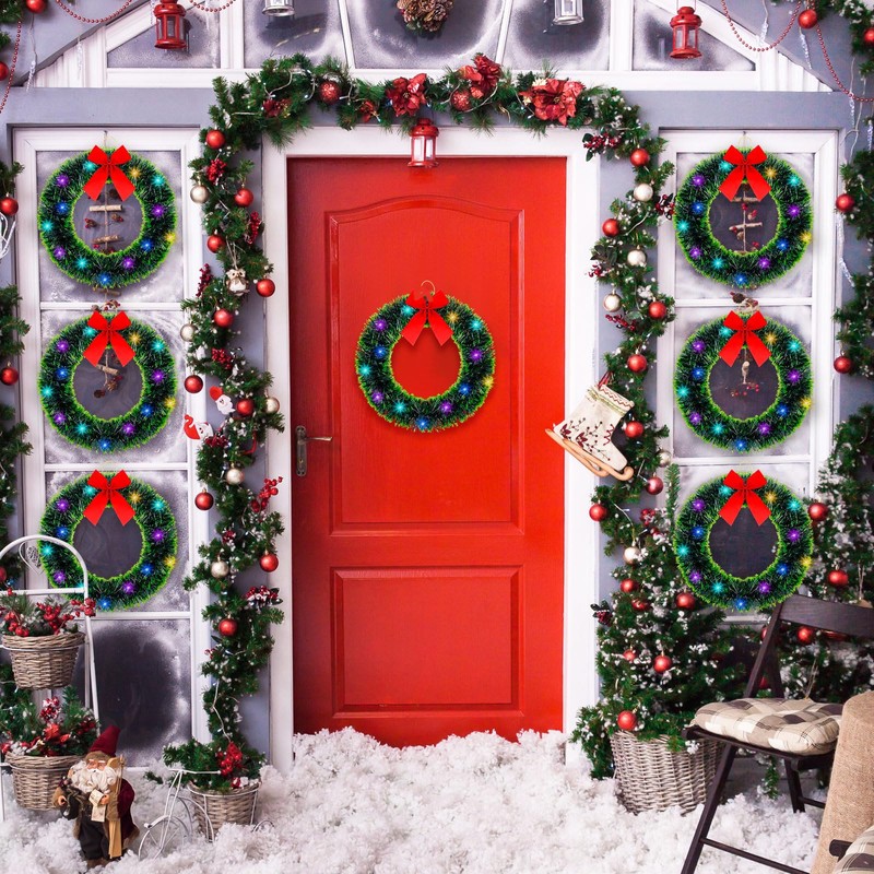 Jetec 10 Pcs Small Christmas Window Wreath with Red Bow