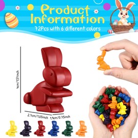 Fullhawl Bunny Shape Crayons Non-toxic Washable Toddler Crayons Colored Crayons Palm Grip Crayons Coloring Easter Gifts For Kids Toddlers Easter Prizes Easter Basket Fillers(72 Pack)