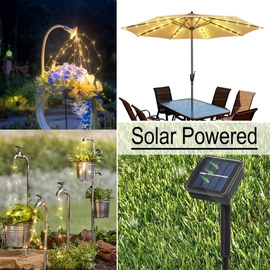 Solar Fairy String Lights Outside, Multi Strand 180 LEDs Watering Can Light for Outdoor, Waterproof Solar Powered Waterfall Lights, Firefly Bunch Lights for Garden Decor, Warm White