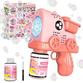 PANACARE Dinosaur Bubble Gun Automatic Bubble Machine with LED Light/Bubble Solution, Makes 10000 Bubbles Per Minute Portable Fun Bubble Machine for Birthday/Party Boys and Girls Outdoor Gift (Pink)