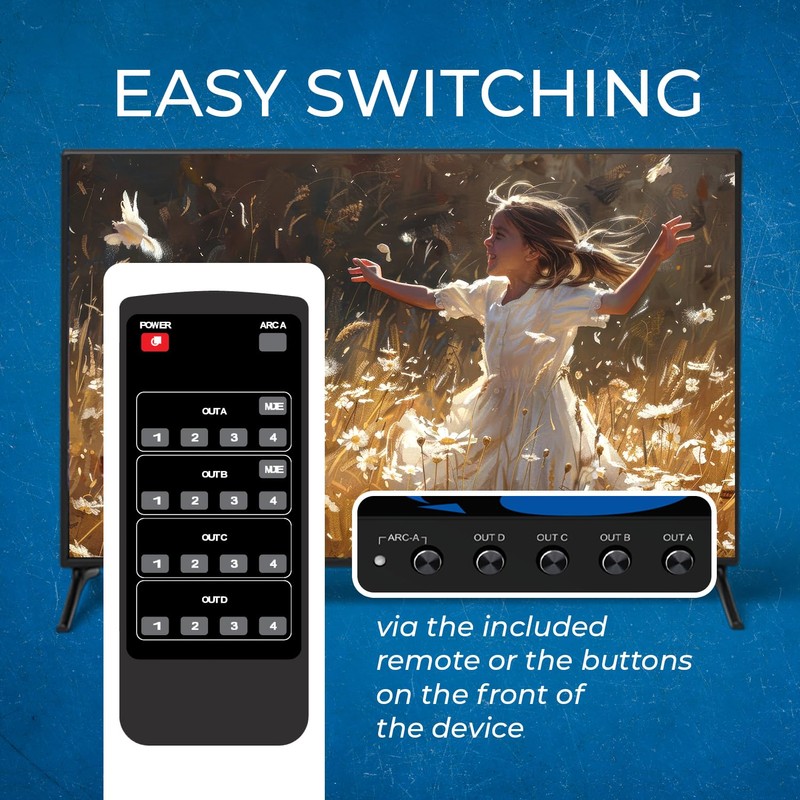 OREI 4x4 4K HDMI Matrix Switcher Splitter, (4-Input, 4-Output) Switch