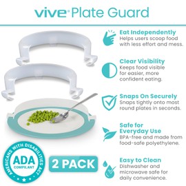 Vive Plate Guard (2 Pack) - Adaptive Equipment No Spill Guards for Eating - One Handed Assistance for Plates, Daily Living Aid for Elderly, Disabled & Parkinsons - Handicap Kitchen Accessories