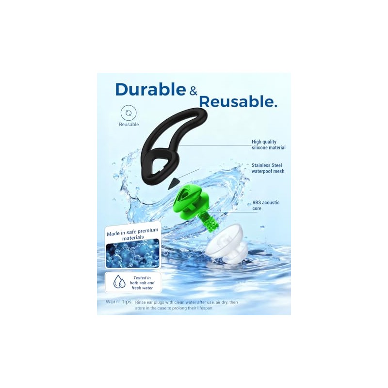 Hearprotek tapones para los oídos de silicona impermeables para natación,