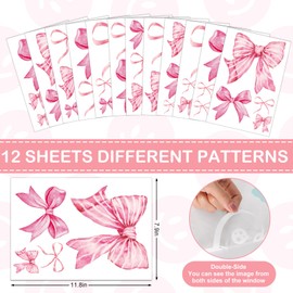 Whaline Whaline 12 Sheets Trendy Pink Bow Wall Stickers Light Pink Bow Knot Wall Decals Watercolor Room Mural Stickers for Valentine's Day Girls Party Home Bedroom Nursery, 7.9 x 11.8 Inch