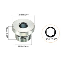 PATIKIL M18*1.5 Internal Hex Head Pipe Fitting Plug, Male Thread 45# Steel Socket Plug with Sealing Ring for Terminate Pipe Ends