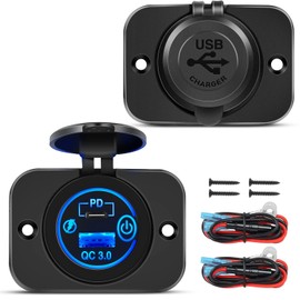 Nilight 2 Pack Quick Charge Socket PD Type C and QC 3.0 USB Fast Charge Outlet Panel with LED ON Off Touch Switch Fused Wire Kit for 12V 24V Cars Trucks RVs Motorcycles Buses Boats