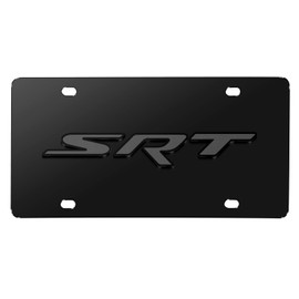 iPick Image for Dodge SRT Logo 3D Dark Gray Logo on Black Stainless Steel License Plate for Decorative