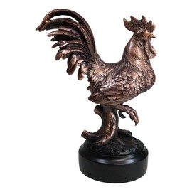 Ebros Country Western Rustic Decorative Rooster Chicken Statue in Bronze Electroplated Resin Finish with Base Sunshine Crow Rural Barnyard Farmhouse Hen Kitchen Home Decor Figurine