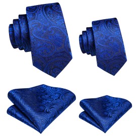 Hi-Tie - Juego de corbata de seda tejida jacquard para padres e hijos, juego cuadrado para boda, fiesta, vestido formal, regalo, Azul Real, Medium