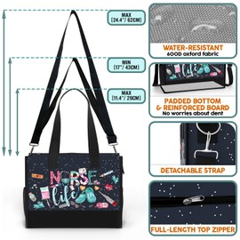 84hoods Aesthetic Tote Bag for Women. Waterproof Large Shoulder Bag with Pockets and Zipper for Travel, Grocery and Work. Gift for Nurse. Nurse Life.