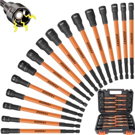 LOZAGU 16Pcs Long Magnetic Nut Driver Set for Impact Drill | 6 Inch Long Nut Driver Set | SAE and Metric | 1/4 Inch Hex Shank | Cr-V Steel (16PCS Magnetic Nut Driver (Long))