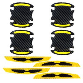 SHMZK 8PCS Car Door Handle Scratch Protector, 3D Carbon Fiber Reflective Sticker, Universal Auto Door Handle Scratch Paint Guard Night Visible Strip (Yellow)