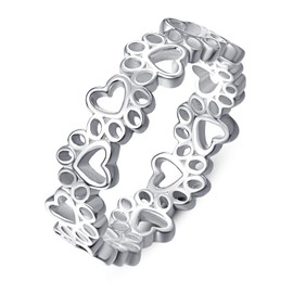 PRAYMOS Dog Paw Rings for Women S925 Sterling Silver Cute Cat Puppy Paw Print Ring Stackable Ring Pet Jewelry Gifts Size 5-11 (7)