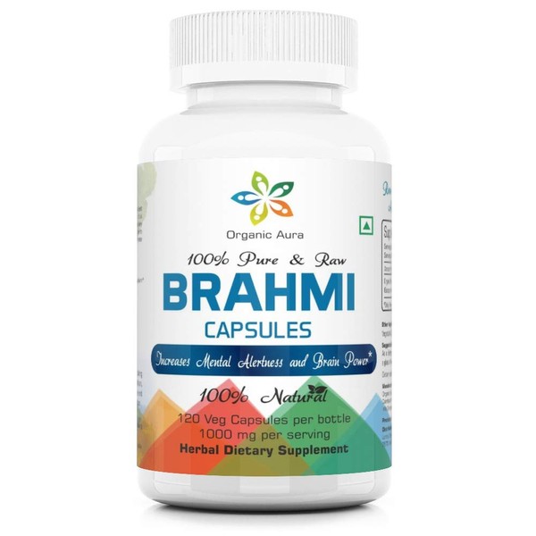 Organic Aura Brahmi Capsules-120 Count. Naturally Strengthens and Boosts Immunity and Memory. Non GMO - Gluten Free.