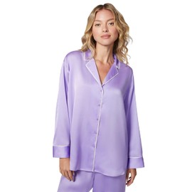 florence by mills Women's Dream Bow Collection Satin Sleep Button Up Shirt, Millie Lavender Solid, Medium