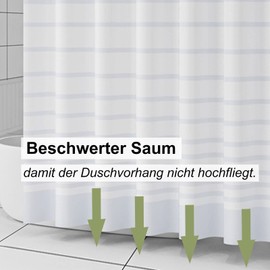 Shower Curtain 120 x 180 cm Anti-Mould White Bath Curtain Peva Striped Shower Curtains Washable for Home Dorm