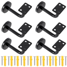 ZOENHOU 6Pack Black Stainless Steel Handrail Brackets, Flat Handrail Brackets, Stairway Hardware Railing Bracket Holders with Mounting Screws for Home Decor Shopping Malls