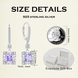 Wisbal 925 Sterling Silver Crystal Leverback Earrings Dangle Earrings for Women Trendy Square Cut Created Alexandrite Wedding Earring Jewelry