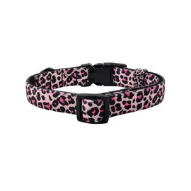 Olahibi Leopard Pattern Dog Collar, Polyester Webbing, Padded with Neoprene, Soft and Comfortable for Small Medium Large Dogs.(S, Pink Leopard)