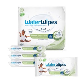 WaterWipes Sensitive+ Baby & Toddler Wipes, 3-In-1 Cleans, Cares, Protects, 99.9% Water, Textured Clean, Unscented & Hypoallergenic, 240 Count (4 Pack