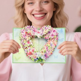 Greeting Cards Heart-shaped flower, Forever Flower Bouquet 3D Pop Up Birthday Cards for Women Wife Mom Mothers Sister Aunt Grandmother Cousin Friend Anniversary Daughter in Law, With Envelope (0902)
