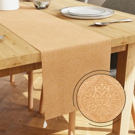 Encasa XO Dining Table Runner | Embossed Velvet | 32x150 cm | Gold Color with Premium Polyester - Machine Washable
