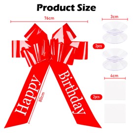 VMUTGA Large Bow for Car, 76 cm Red Bow, Happy Birthday, Large Gift Bow, Giant Car Bow, Birthday Gift Decoration for 18th Birthday, Car, Bicycle Decoration, Party, Home Decoration