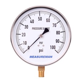 MEASUREMAN 304 Stainless Steel Case,Contractor Pressure Gauge, 0-100Psi, 4-1/2" Dial Size, 1% Accuracy, 1/4" NPT Lower Mount