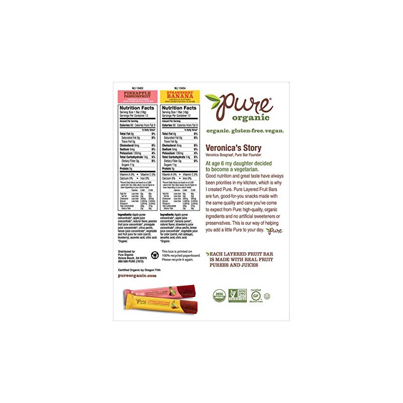 Pure Organic Layered Fruit bar Variety Package, 12 - Pineapple