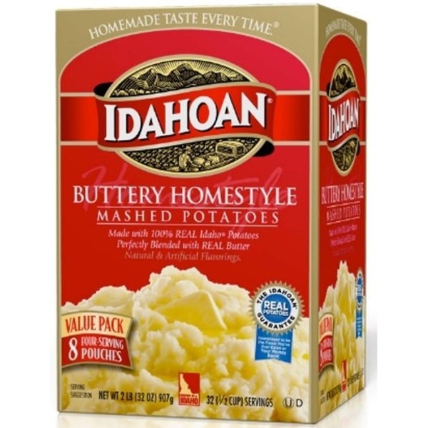 Idahoan Buttery Homestyle Mashed Potatoes, Made with Naturally Gluten-Free 100% Real Idaho Potatoes, 8 Count (4 Servings Each)