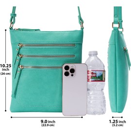 Crossbody Purse Bag Functional Multi Pocket Triple Zipper Purse Adjustable Strap-WU093(Turquoise) One_Size