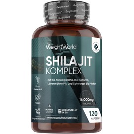 WeightWorld Shilajit Komplex 16.000mg - 120 vegane Kapseln fr 4 Monate Vorrat - Mit Bio Ashwagandha, Bio Kurkuma, L?wenm?hne Pilz & Schwarzer Pfeffer - Shilajit Extrakt (40:1) von WeightWorld