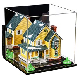 Better Display Cases Versatile Acrylic Display Case - Medium Square Box with Mirror, Wall Mount, Green Risers and Clear Base 11" x 11" x 11" (A001-GRR)