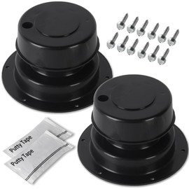Aussio (2 Pack, Black) RV Roof Vent Cover Kits with Putty Tape and Screws Camper Vent Cap for RV Trailer RV Roof Vent Cover Replacement RV Plumbing Vent Caps Kit for 1" to 2-3/8" OD Pipe