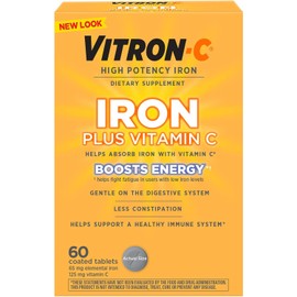 Vitron-C Iron Supplement, Immunity Support Iron Supplements with Vitamin C, Iron Pills for Immune Support, 60 Count
