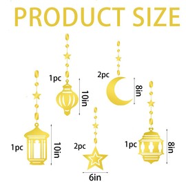Eid Mubarak Decorations, Eid Mubarak Banner, Hanging Swirl Streams Ceiling Decor, Hanging Golden Islamic Star Moon Lantern, Eid Garland Streamer for Islamic Muslim Al-Fitr Party Supplies