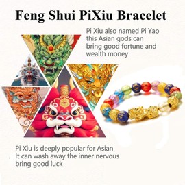 Lanmiya Feng Shui Good Luck Bracelet, Pixiu Bracelet for Men Women with Sagin Pixiu Character for Protection Can Bring Luck and Prosperity (Multicolor)