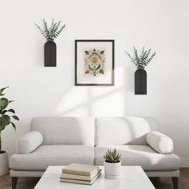 Dahey Wood Wall Planter Vase with Artificial Eucalyptus, 2 Pack Hanging Planter for Indoor Fake Plants Modern Boho Farmhouse Wall Art Decor for Bathroom Bedroom Kitchen Office Home Decoration, Black
