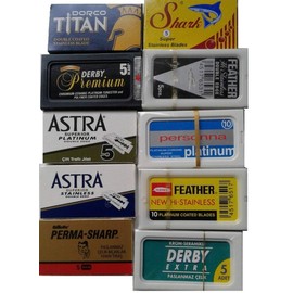 100 Shaving Safety Razor Double Edge Blades of 10 Top Brands - Feather ASTRA PERSONNA.Sampler Pack