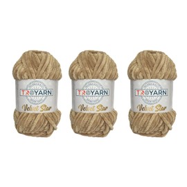 Troyarn Velvet Star (3- Skeins Pack) Silvery Glitter Chenille Baby Blanket Yarn Amigurumi Yarn for Crocheting and Knitting Super Bulky 3x100 gr (3x120 yds) (10418 - Beige, 3 Skein)