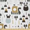 Lunarable Scandinavian Fabric by The Yard, Childish Pattern with Vikings
