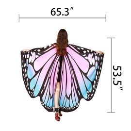 HAPNBCELE Single-sided Blue-Pink Butterfly Wings Costume for Women Butterfly Fairy Dress up Wings Cape Shawl Masquerade Lace Masks Headband Hair Clips(11 PCS)